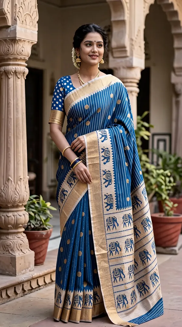 Blue_Polyester_Silk_Printed_Elephant_Motif_Saree_For_Women