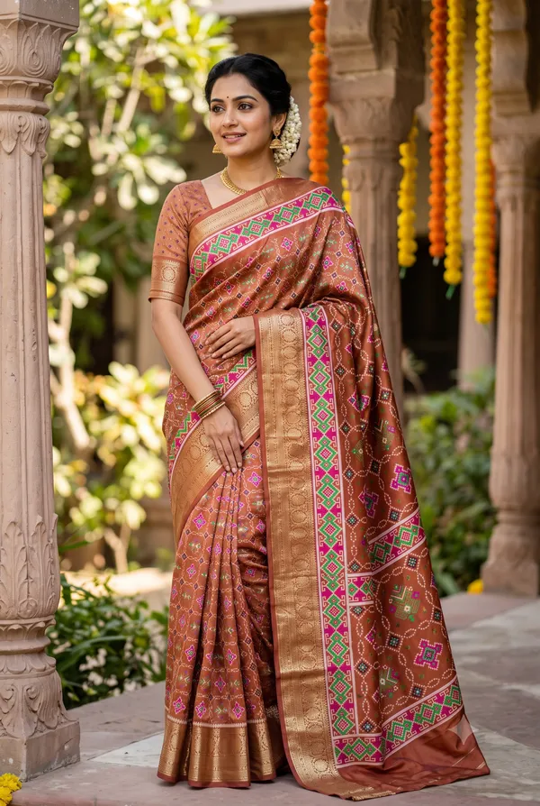 Brown_Polyester_Silk_Geometric_Zari_Border_Saree_For_Women