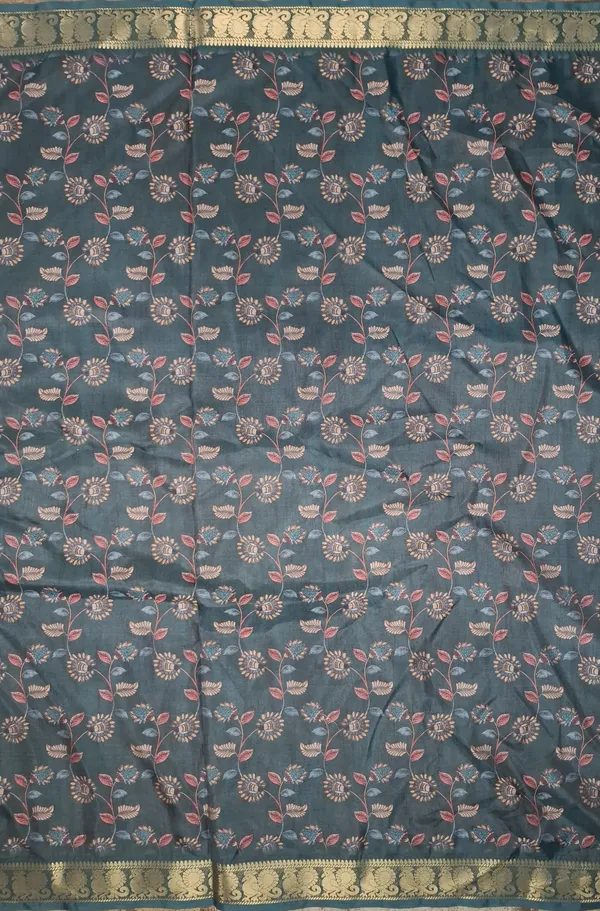 Teal_Polyester_Silk_Floral_Printed_Saree_For_Women