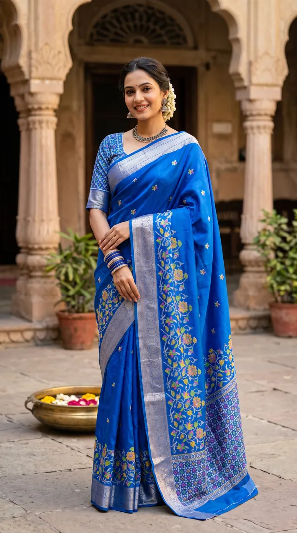 Blue_Polyester_Silk_Woven_Multicolour_Floral_Saree_For_Women