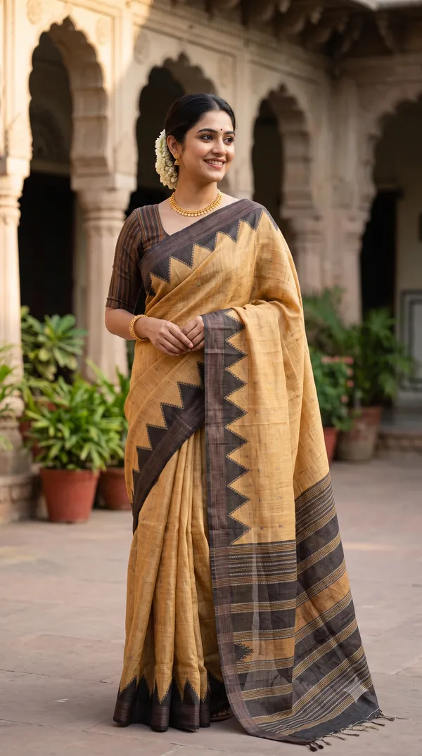 Mustard_Poly_Cotton_Woven_Striped_Saree_For_Women