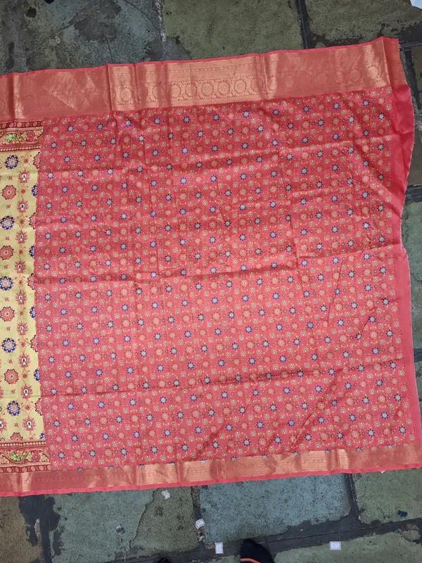 Peach_Polyester_Silk_Peacock_Print_Saree_For_Women