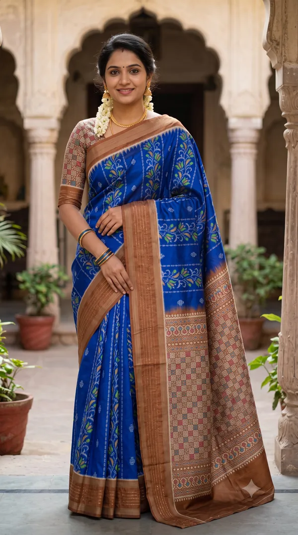 Blue_Poly_Cotton_Floral_Vine_Printed_Saree_For_Women