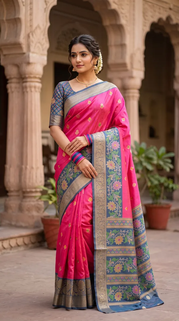 Pink_Polyester_Silk_Woven_Floral_Saree_For_Women