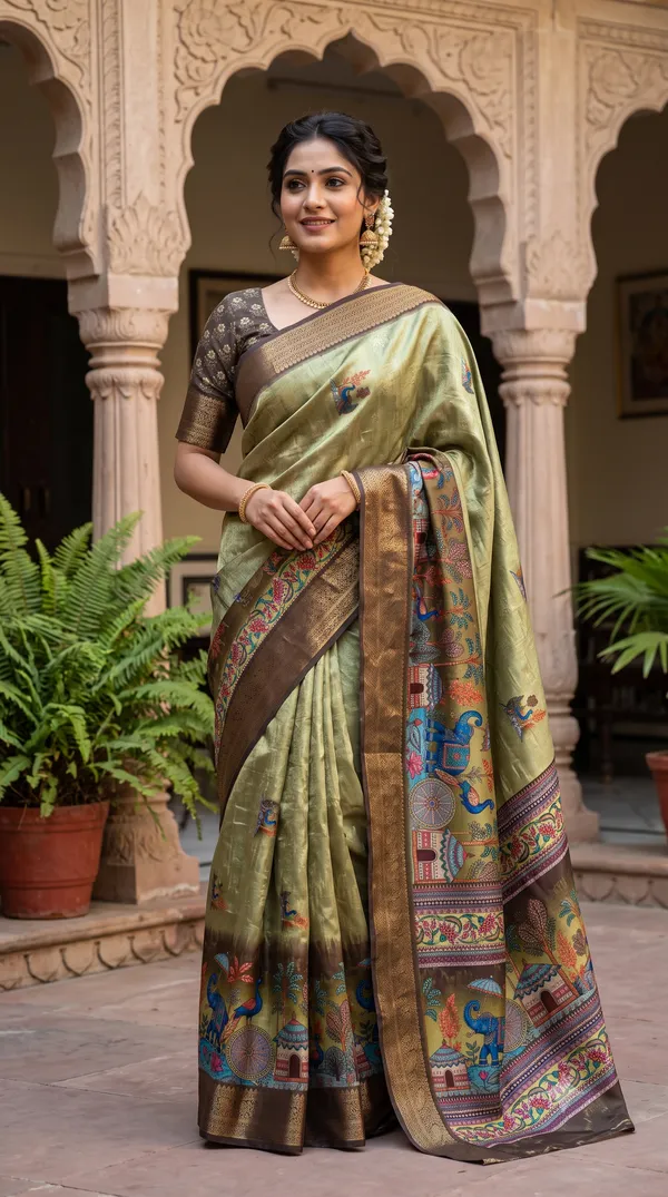 Olive_Polyester_Silk_Printed_Saree_For_Women