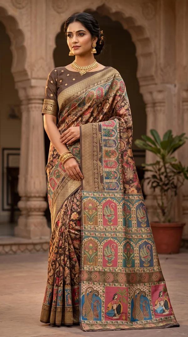 Brown_Poly_Cotton_Paisley_Digital_Printed_Saree_For_Women