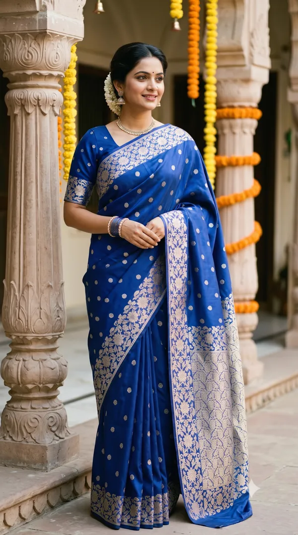 Blue_Poly_Banarasi_Silk_Woven_Buti_Saree_For_Women