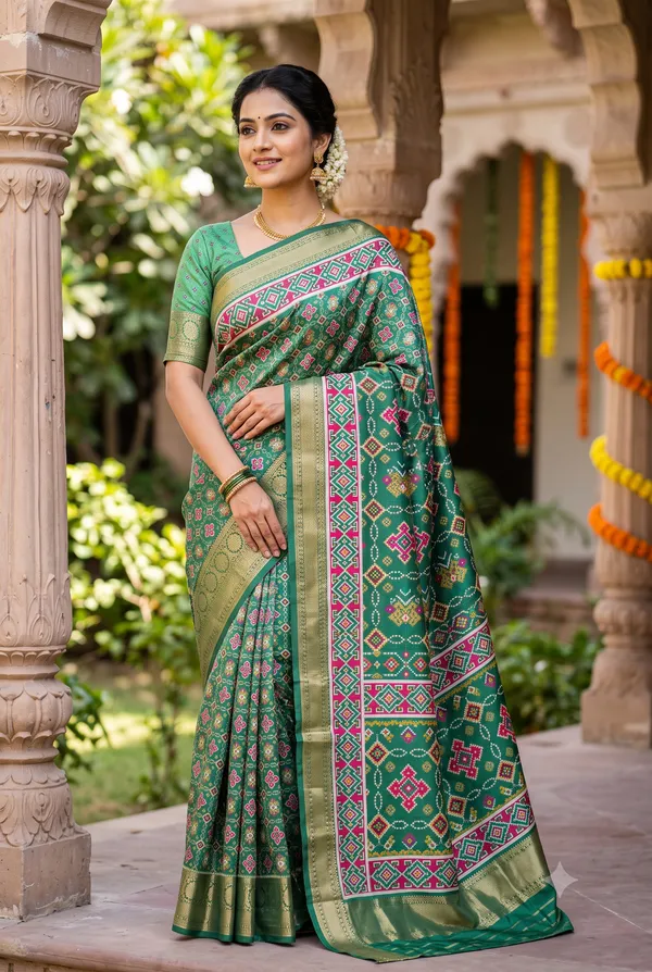 Green_Polyester_Silk_Geometric_Print_Saree_For_Women
