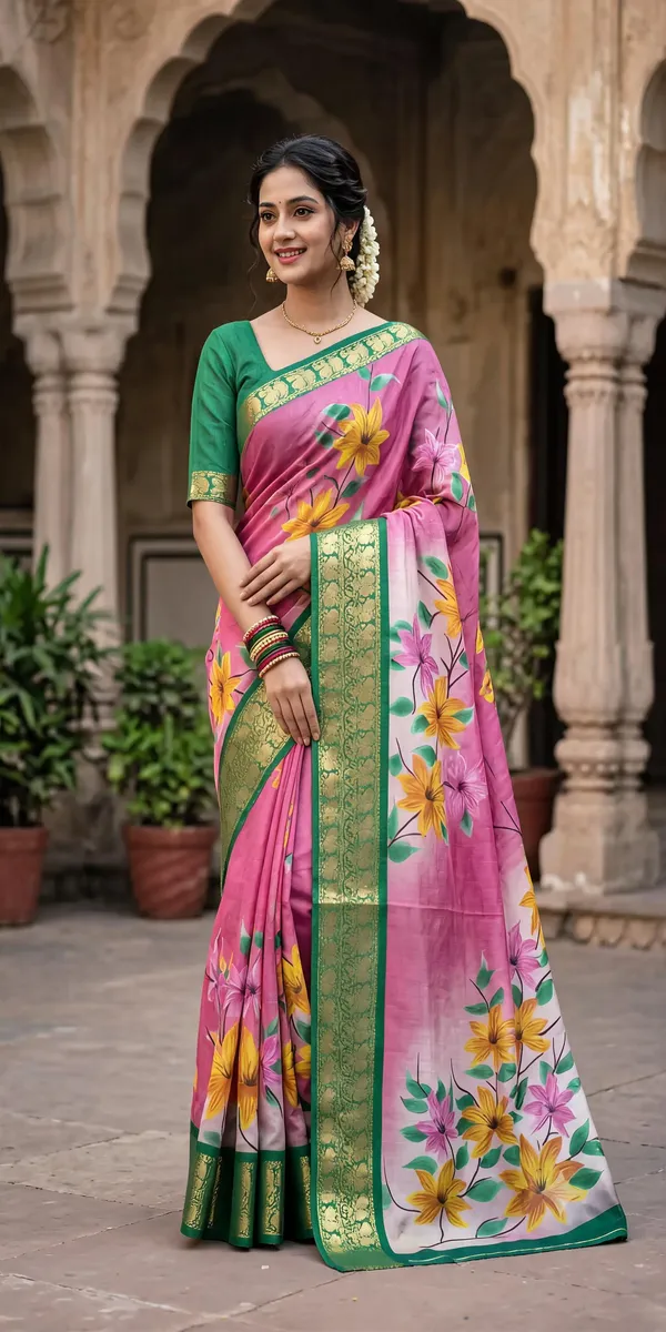 Pink_Polyester_Silk_Floral_Print_Saree_For_Women