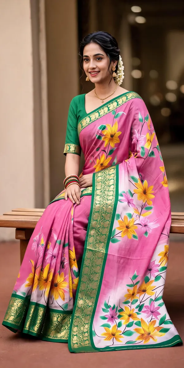 Pink_Polyester_Silk_Floral_Print_Saree_For_Women