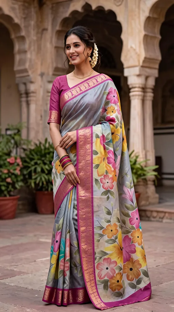 Grey_Polyester_Silk_Floral_Printed_Saree_For_Women