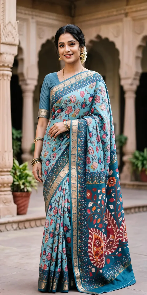 Blue_Polyester_Silk_Floral_Print_Saree_For_Women