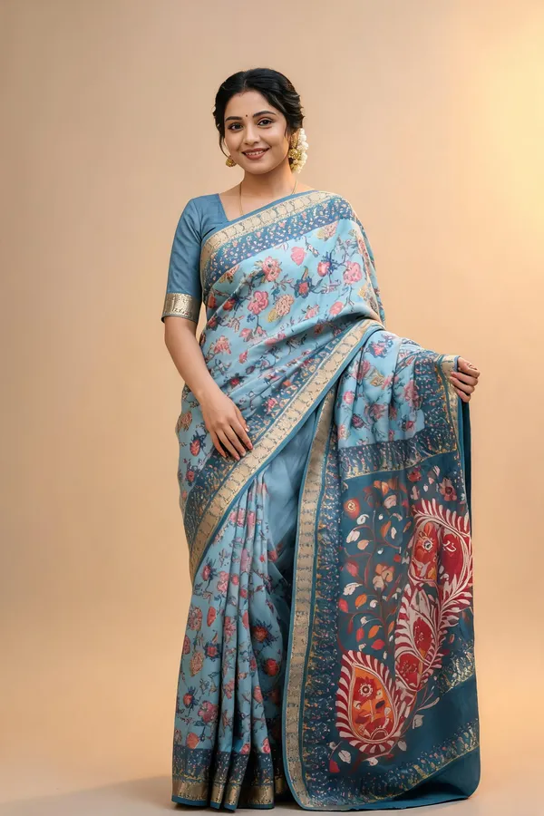 Blue_Polyester_Silk_Floral_Print_Paisley_Pallu_Saree_For_Women
