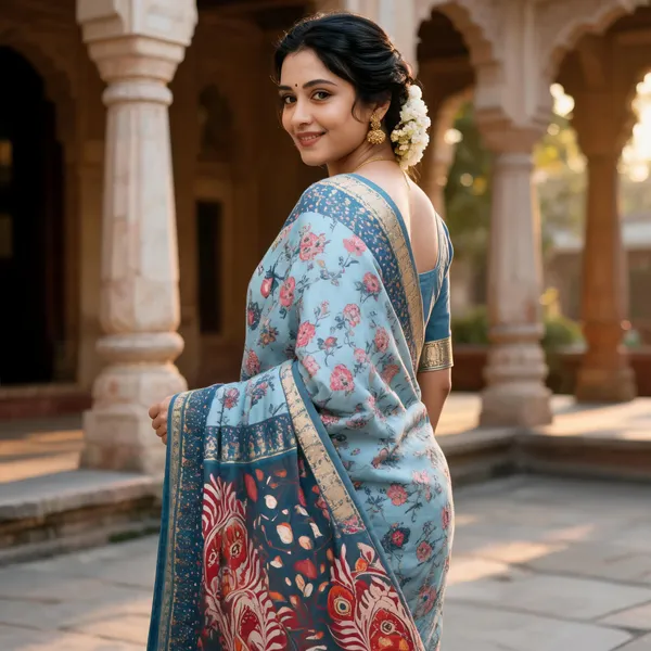 Blue_Polyester_Silk_Floral_Print_Paisley_Pallu_Saree_For_Women