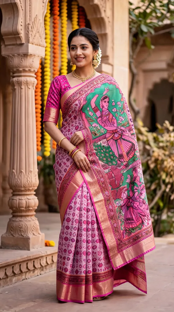 Pink_Polyester_Silk_Floral_Printed_Saree_For_Women