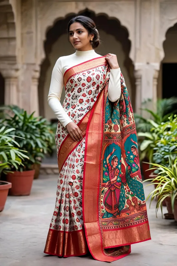 Cream_Polyester_Silk_Floral_Printed_Saree_For_Women