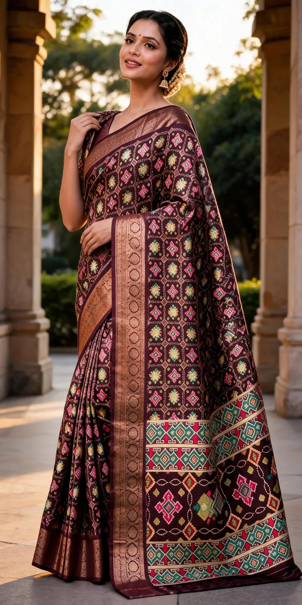 Brown_Polyester_Silk_Geometric_Printed_Saree_For_Women