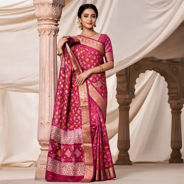 Pink_Polyester_Silk_Geometric_Woven_Saree_For_Women