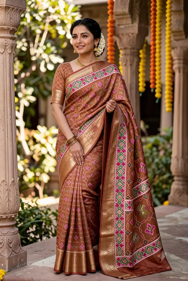 Brown_Polyester_Silk_Geometric_Zari_Border_Saree_For_Women