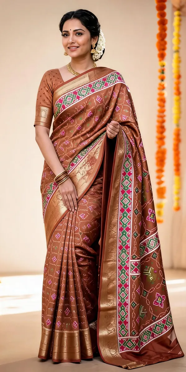 Brown_Polyester_Silk_Geometric_Zari_Border_Saree_For_Women