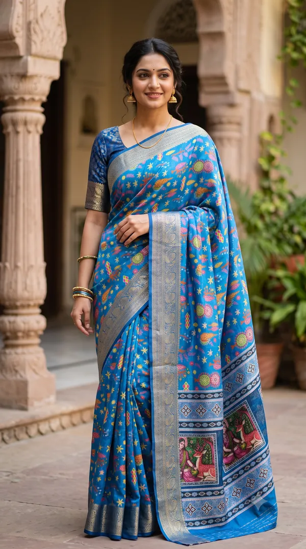 Blue_Polyester_Silk_Floral_Printed_Saree_For_Women