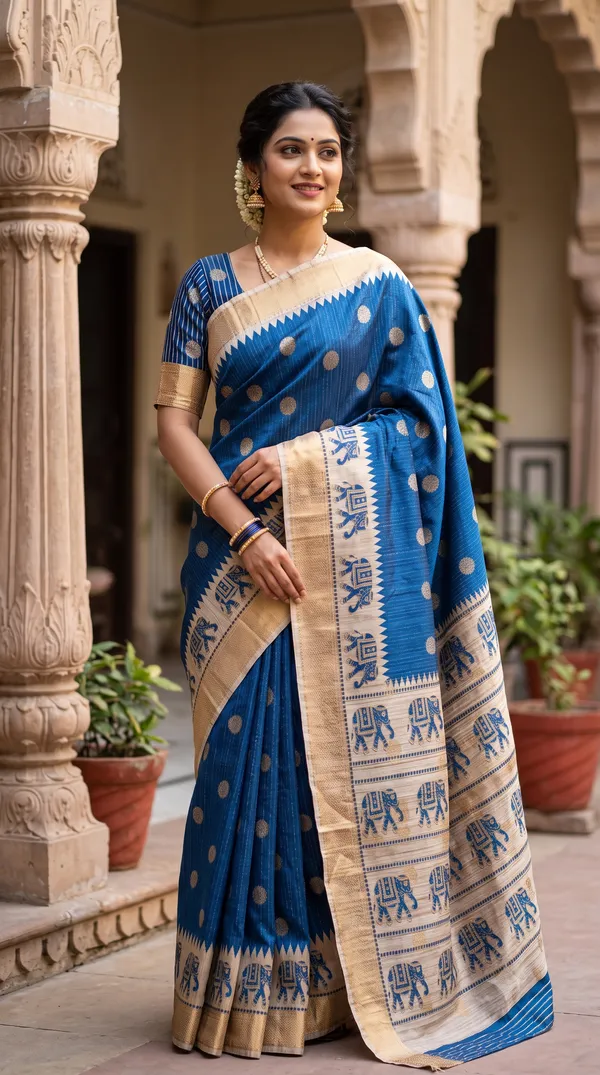 Blue_Polyester_Silk_Printed_Elephant_Motif_Saree_For_Women