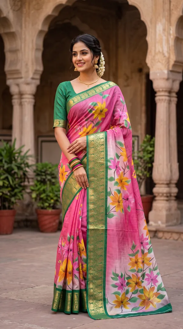 Pink_Polyester_Silk_Floral_Print_Saree_For_Women