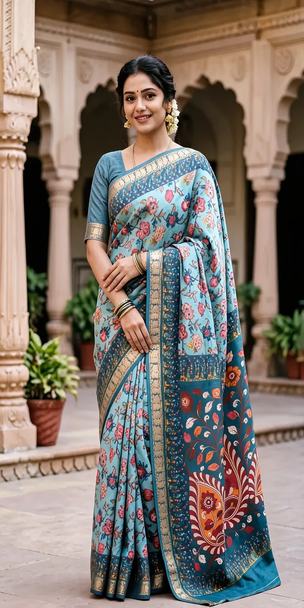 Blue_Polyester_Silk_Floral_Print_Saree_For_Women