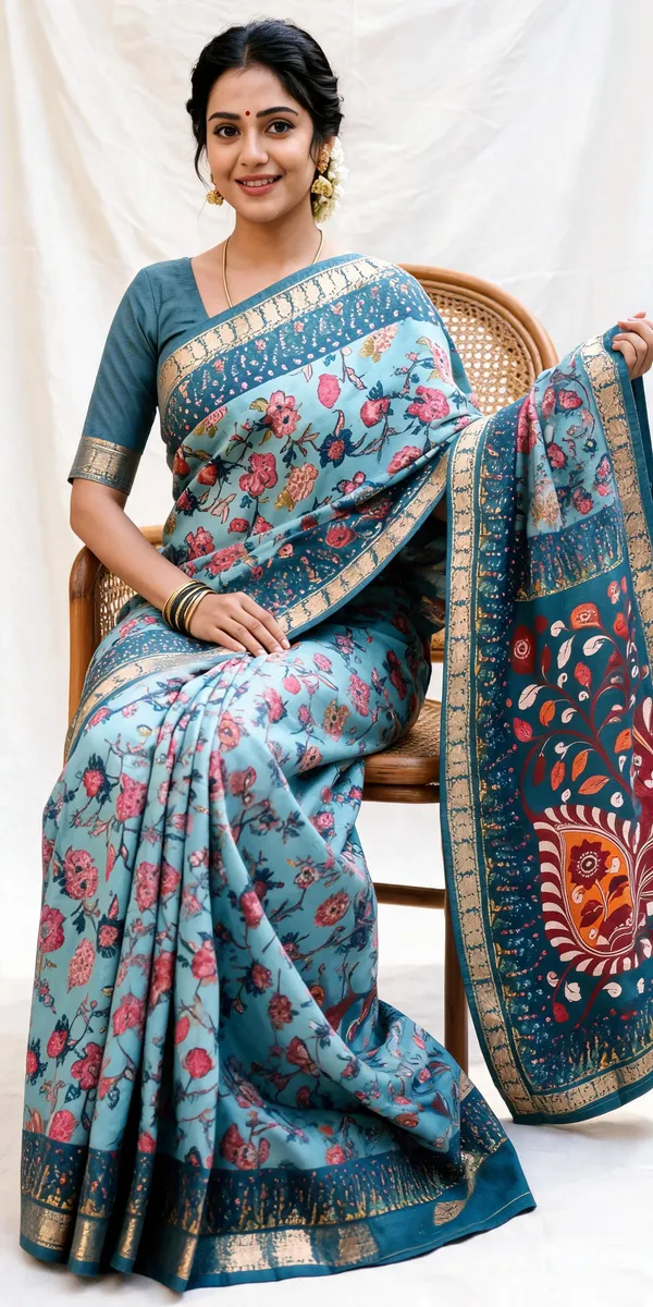 Blue_Polyester_Silk_Floral_Print_Saree_For_Women