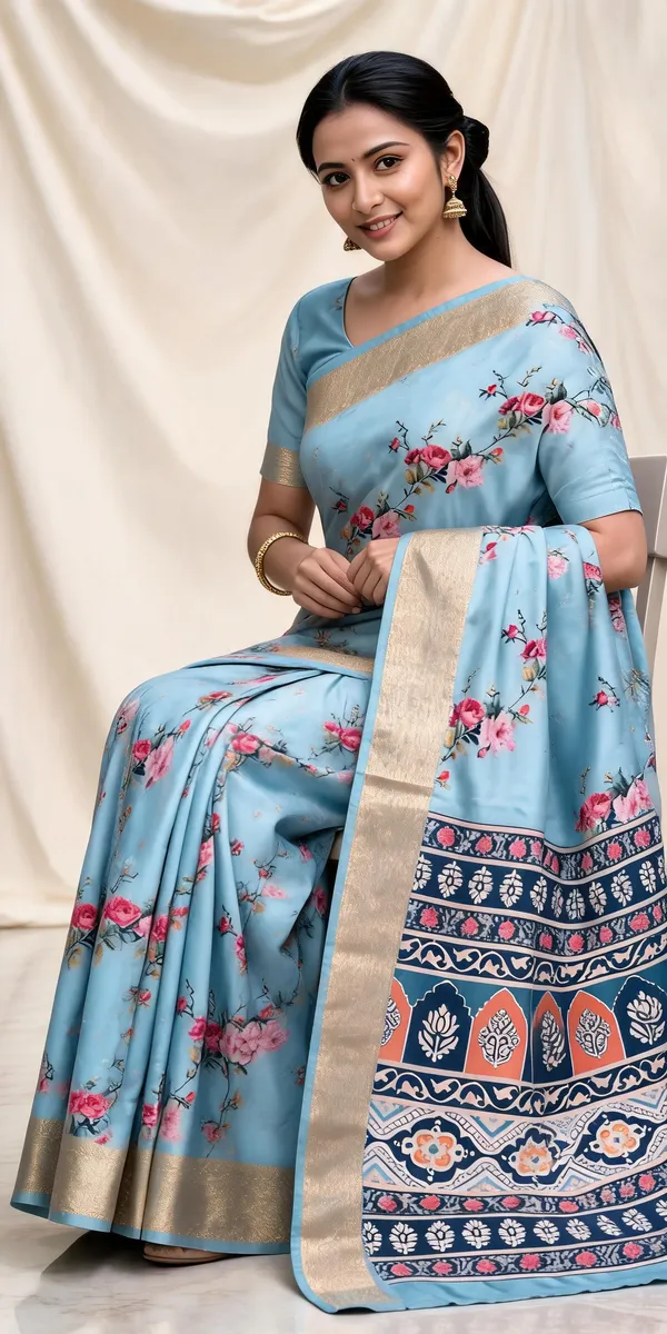 Blue_Polyester_Silk_Floral_Print_Saree_For_Women