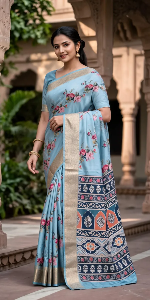 Blue_Polyester_Silk_Floral_Print_Saree_For_Women