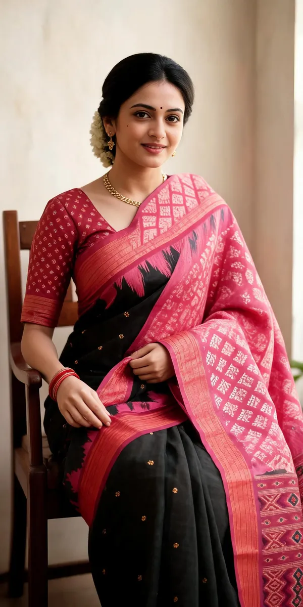 Black_Pink_Poly_Cotton_Woven_Ethnic_Saree_For_Women