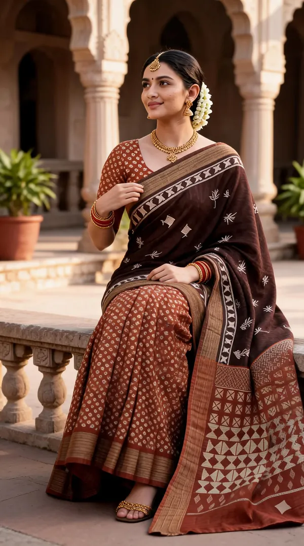 Brown_Polyester_Silk_Floral_Printed_Saree_For_Women