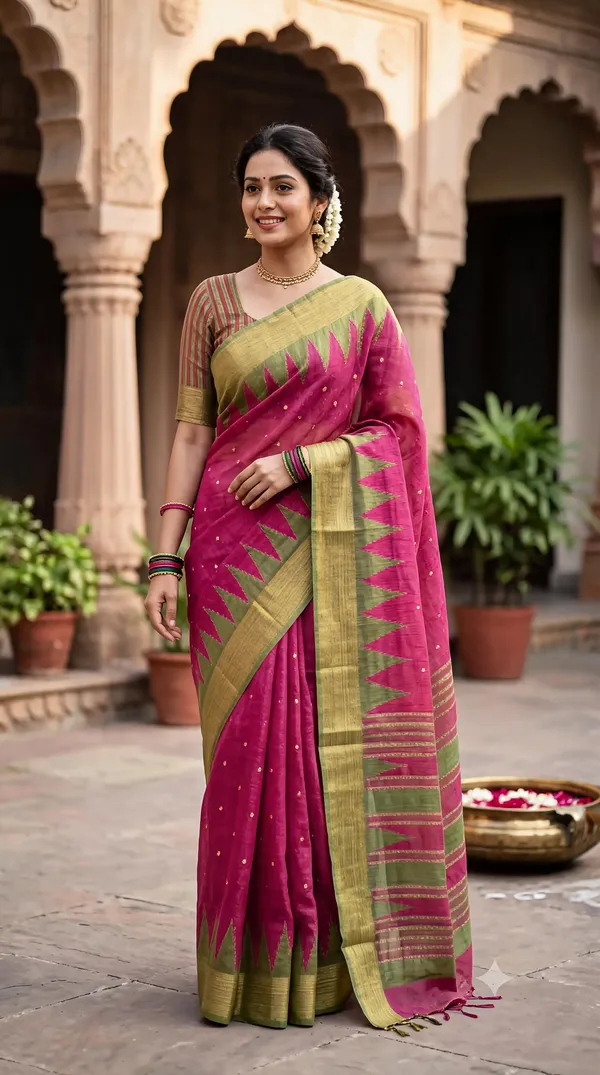 Pink_Poly_Cotton_Geometric_Woven_Saree_For_Women