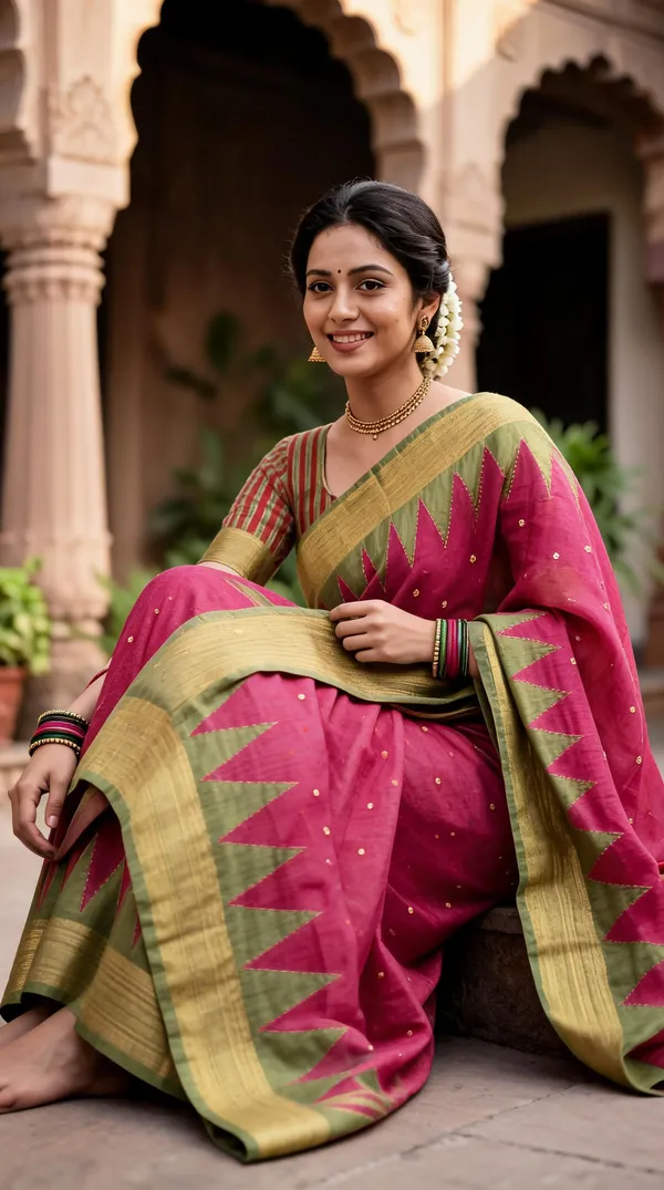 Pink_Poly_Cotton_Geometric_Woven_Saree_For_Women