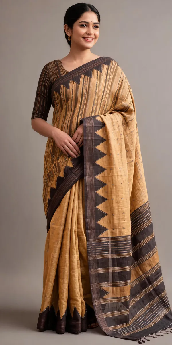 Mustard_Poly_Cotton_Woven_Striped_Saree_For_Women