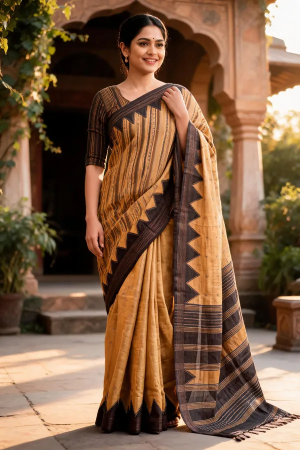 Mustard_Poly_Cotton_Woven_Striped_Saree_For_Women