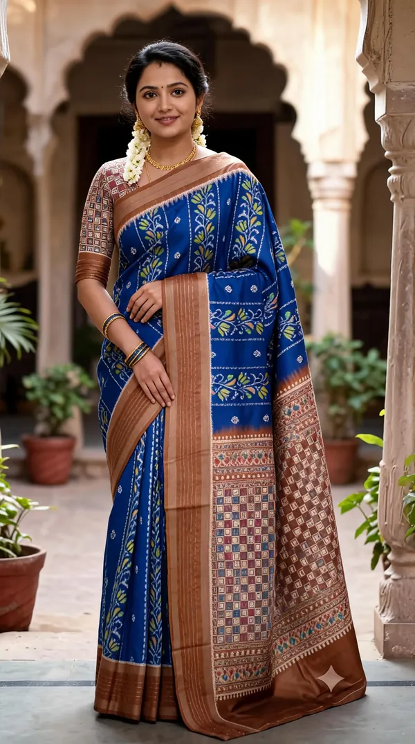 Blue_Poly_Cotton_Floral_Vine_Printed_Saree_For_Women