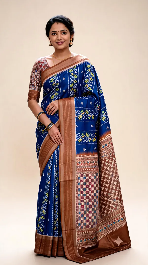 Blue_Poly_Cotton_Floral_Vine_Printed_Saree_For_Women