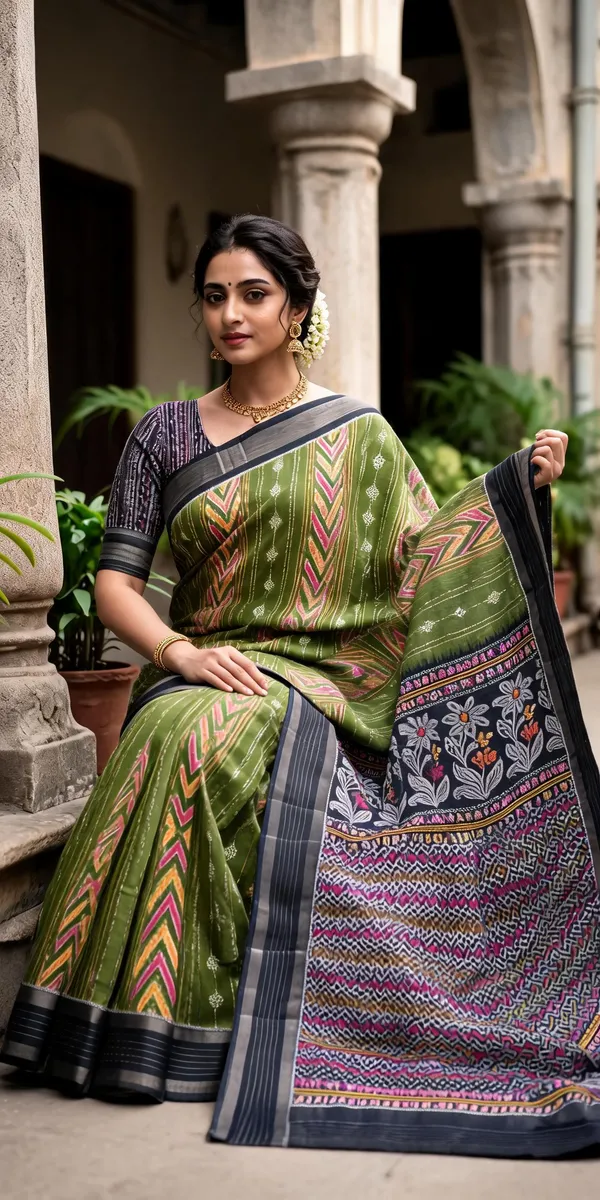 Green_Poly_Cotton_Geometric_Floral_Saree_For_Women