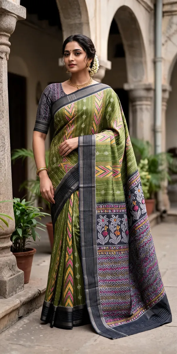 Green_Poly_Cotton_Geometric_Floral_Saree_For_Women