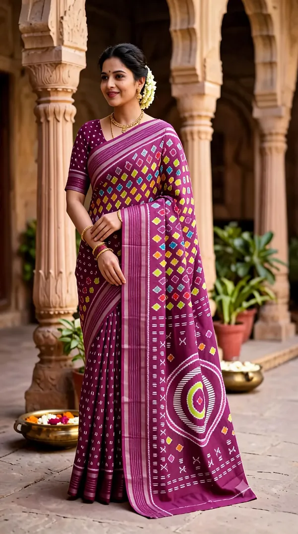 Magenta_Poly_Cotton_Geometric_Diamond_Saree_For_Women