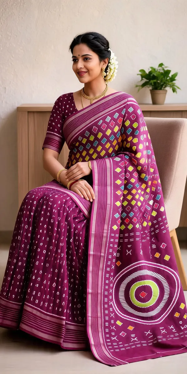 Magenta_Poly_Cotton_Geometric_Diamond_Saree_For_Women
