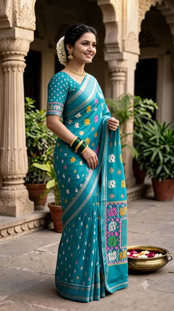 Blue_Poly_Cotton_Traditional_Motif_Printed_Saree_For_Women