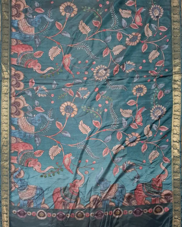 Teal_Polyester_Silk_Floral_Printed_Saree_For_Women