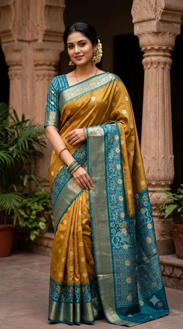 Mustard_Polyester_Silk_Brocade_Woven_Saree_For_Women