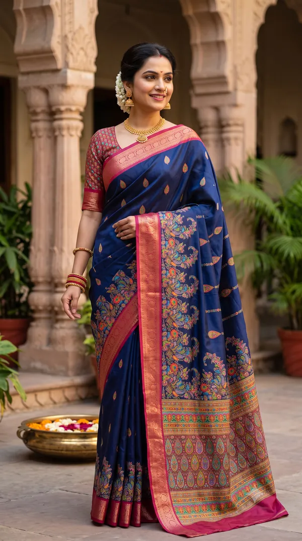 Navy_Polyester_Silk_Paisley_Woven_Saree_For_Women