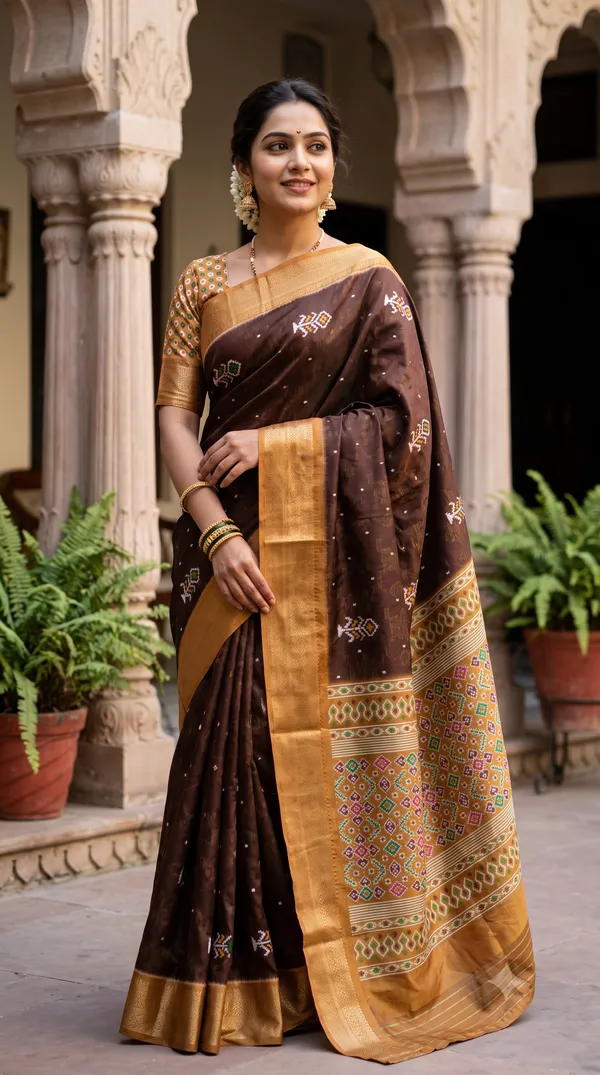 Brown_Polyester_Silk_Woven_Geometric_Saree_For_Women