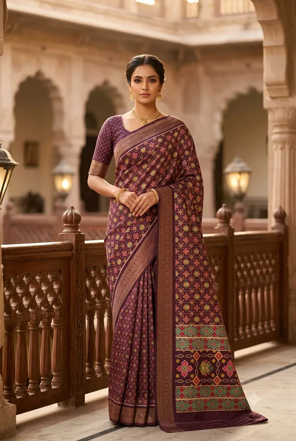 Maroon_Polyester_Silk_Ikat_Geometric_Printed_Saree_For_Women