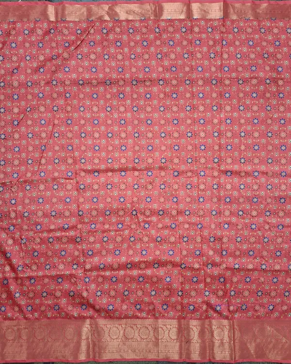 Peach_Polyester_Silk_Peacock_Print_Saree_For_Women